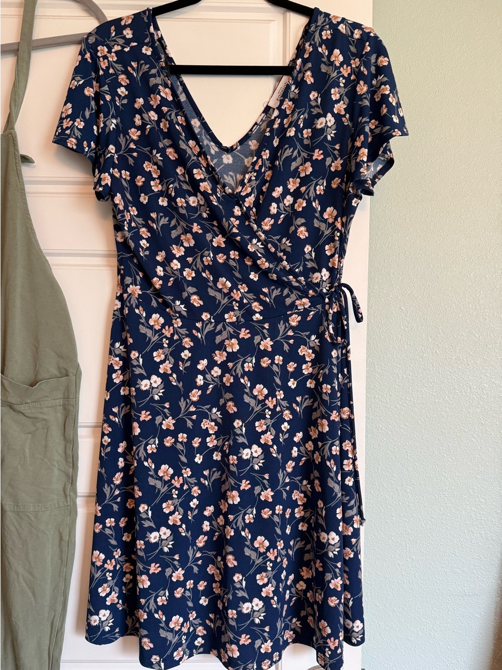 Kaileigh Navy Floral Wrap Dress with Pink Blossoms Bump and Nursing Friendly